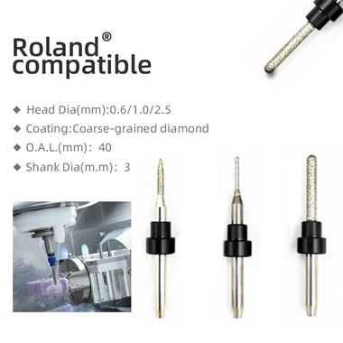 Roland 0.6MM 1.0MM 2.5MM için Lityum Disilikat Öğütücü Araçlar | 3MM ŞAFT (SIC KAPLI)